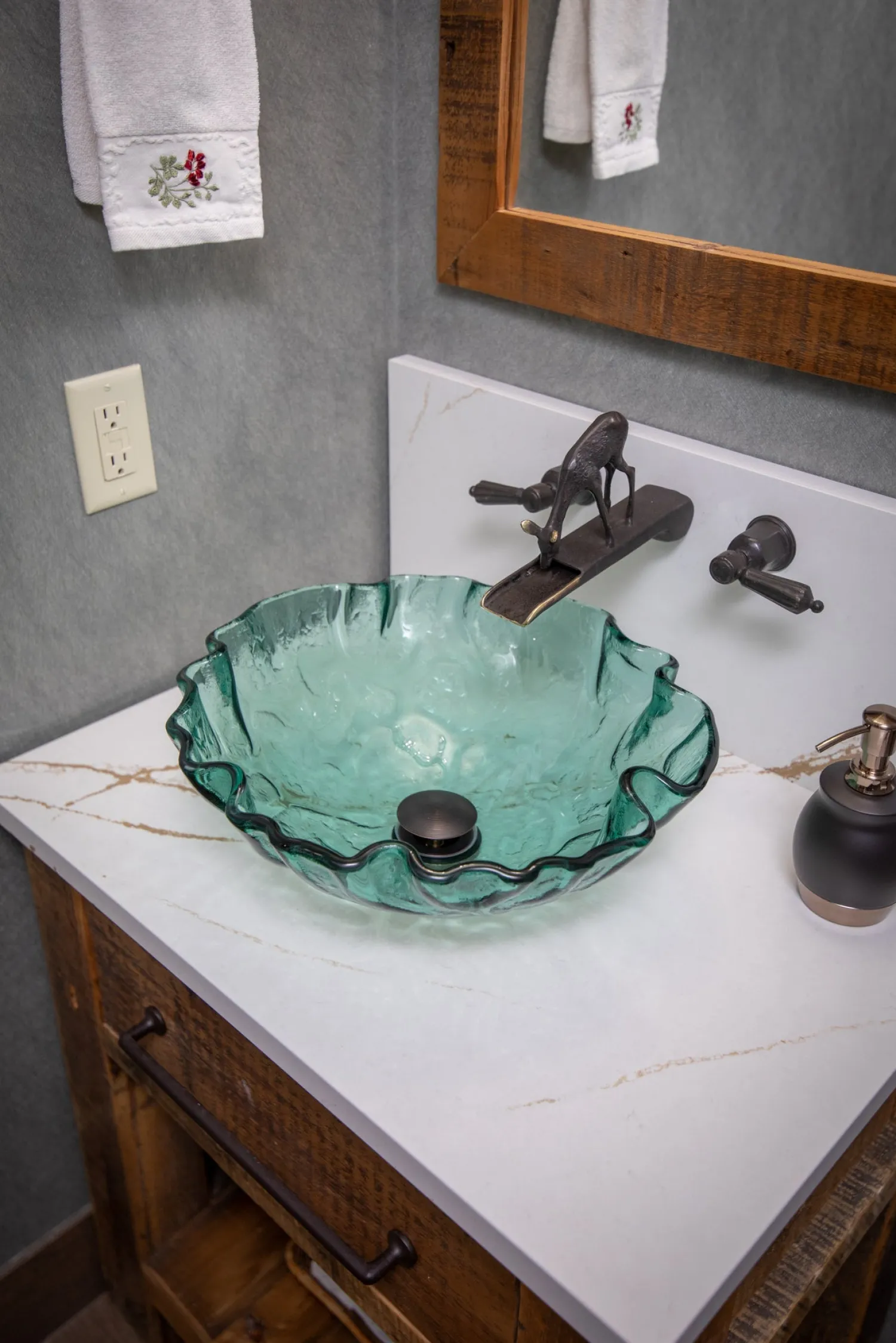 Green Free Form Wave Glass Vessel Sink Above Counter / Vessel Sinks