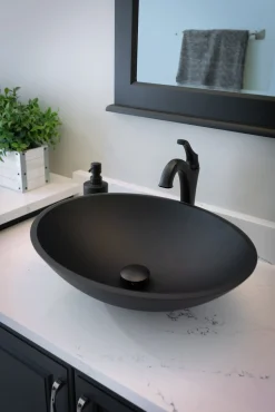 Hot Matte Black Oval Glass Vessel Sink Above Counter / Vessel Sinks