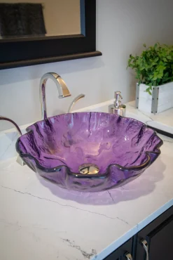 New Purple Free form Wave Glass Vessel Sink Above Counter / Vessel Sinks