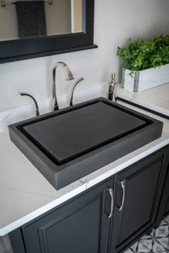 Online Rectangular Infinity Pool Sink - Honed Lava Stone Above Counter / Vessel Sinks