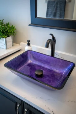 Outlet Rectangular Purple Foil Glass Vessel Sink Above Counter / Vessel Sinks