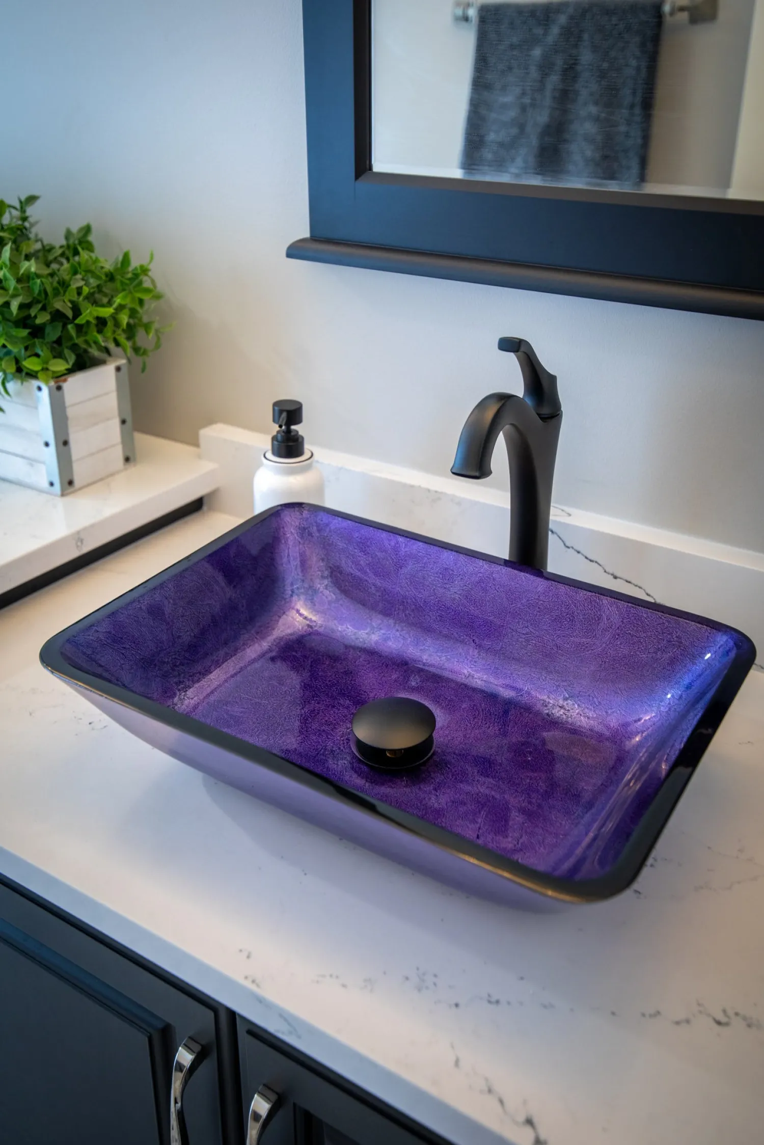 Outlet Rectangular Purple Foil Glass Vessel Sink Above Counter / Vessel Sinks