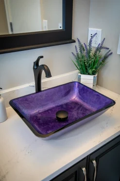 Outlet Rectangular Purple Foil Glass Vessel Sink Above Counter / Vessel Sinks