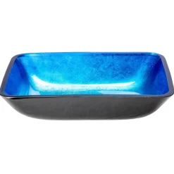 Outlet Rectangular Royal Blue Foil Glass Vessel Sink with Black Exterior Above Counter / Vessel Sinks