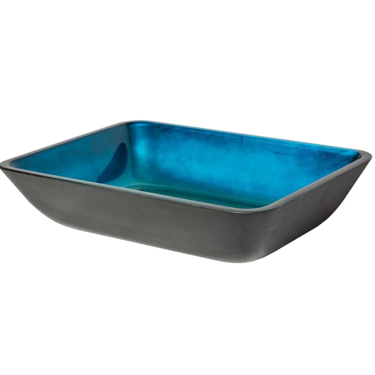 Rectangular Turquoise Blue Foil Glass Vessel Sink with Black Exterior Above Counter / Vessel Sinks