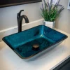 Best Rectangular Turquoise Blue Foil Glass Vessel Sink Above Counter / Vessel Sinks
