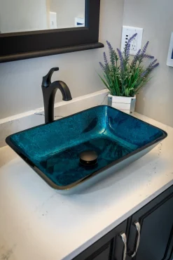Best Rectangular Turquoise Blue Foil Glass Vessel Sink Above Counter / Vessel Sinks
