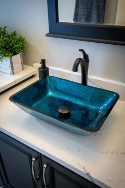Best Rectangular Turquoise Blue Foil Glass Vessel Sink Above Counter / Vessel Sinks