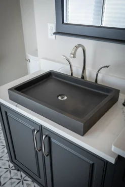 Outlet Rectangular Vessel Sink - Honed Lava Stone Above Counter / Vessel Sinks