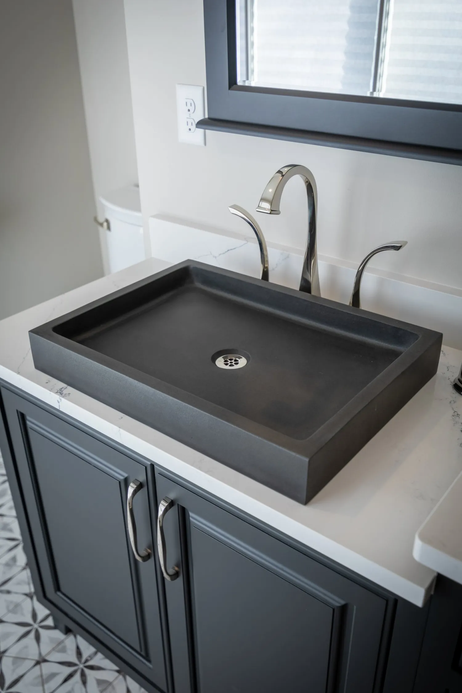 Outlet Rectangular Vessel Sink - Honed Lava Stone Above Counter / Vessel Sinks