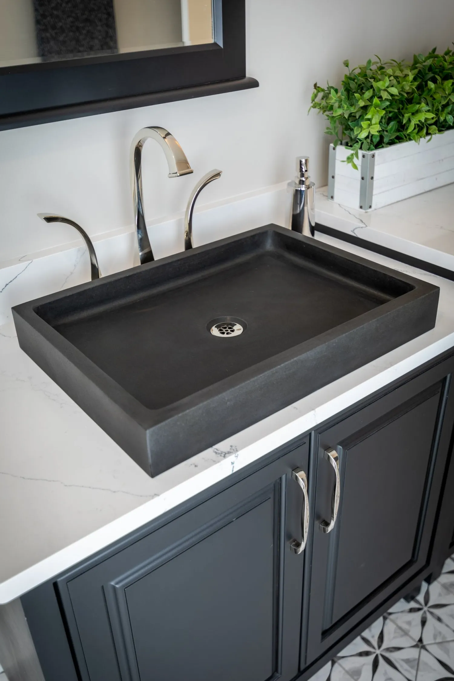 Outlet Rectangular Vessel Sink - Honed Lava Stone Above Counter / Vessel Sinks