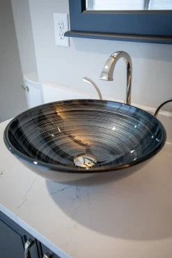 Sale Silver and Black Rings Glass Vessel Sink Above Counter / Vessel Sinks