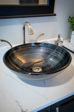 Sale Silver and Black Rings Glass Vessel Sink Above Counter / Vessel Sinks