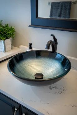 Discount Silver and Blue Rings Glass Vessel Sink Above Counter / Vessel Sinks