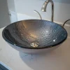 Outlet Silver Embossed Round Glass Vessel Sink Above Counter / Vessel Sinks