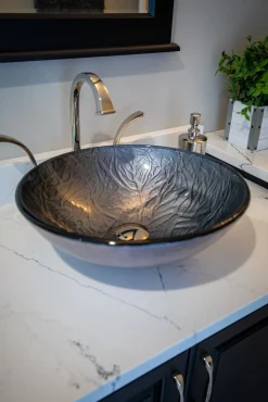 Outlet Silver Embossed Round Glass Vessel Sink Above Counter / Vessel Sinks