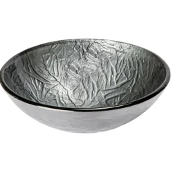 Outlet Silver Embossed Round Glass Vessel Sink Above Counter / Vessel Sinks