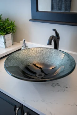 Silver Streams Black Glass Vessel Sink Above Counter / Vessel Sinks