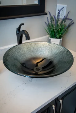 Silver Streams Black Glass Vessel Sink Above Counter / Vessel Sinks