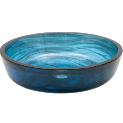 Sale Transparent Dark Blue Mist Flat Bottom Glass Vessel Sink Above Counter / Vessel Sinks