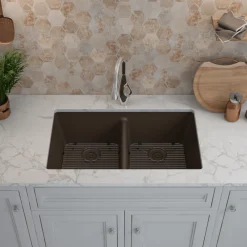 Discount 32" Equal Double Bowl Quartz Composite Sink Drop-In / Top Mount Sinks|Double Bowl Sinks