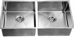 Extra Large 44" Equal Double Bowl Kitchen Sink with Small Radius Corners Double Bowl Sinks|Undermount Sinks