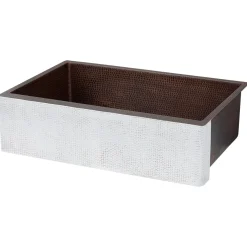 Hot 33" Hammered Copper Apron Front Single Basin Kitchen Sink in Glazed White Apron Front / Farmhouse Sinks