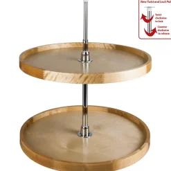 Hot 18" Diameter Three Shelf Round Wood Lazy Susan Set with Twist and Lock Pole Storage & Organization