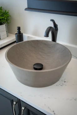Clearance 16-in Round Sloped Vessel Sink in Molly Grey Marble Above Counter / Vessel Sinks