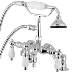Online AE621TX-P Aqua Vintage 3-3/8-Inch Adjustable Deck Mount Tub Faucet with Hand Shower in Polished Chrome Tub Faucets
