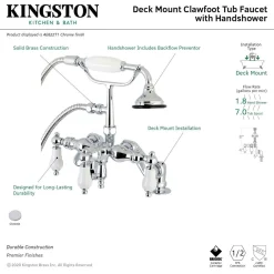 Online AE621TX-P Aqua Vintage 3-3/8-Inch Adjustable Deck Mount Tub Faucet with Hand Shower in Polished Chrome Tub Faucets