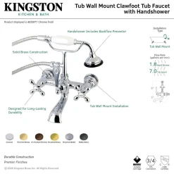Discount AE557TX-P Aqua Vintage 7-Inch Wall Mount Tub Faucet with Hand Shower Tub Faucets