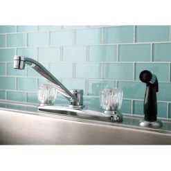 Online Americana Twin Acrylic Handle 8" Kitchen Faucet with Non-Metallic Sprayer in Polished Chrome Faucets With Side Spray