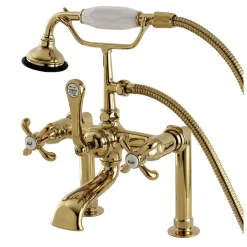 Clearance Aqua Eden AE103T2TX French Country Deck Mount Clawfoot Tub Faucet in Polished Brass Tub Faucets