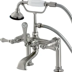 New Aqua Eden AE103T8 Vintage Deck Mount Clawfoot Tub Faucet in Satin Nickel Tub Faucets