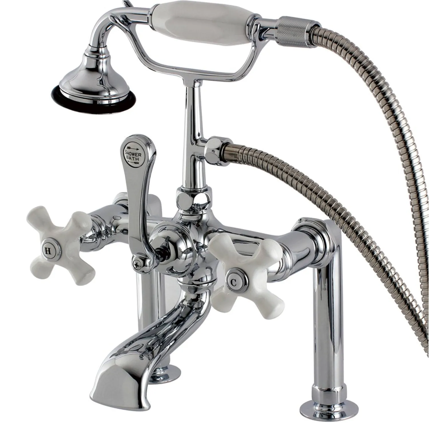 Clearance Aqua Eden Vintage Deck Mount Clawfoot Brass Tub Faucet with Porcelain Lever Handle Tub Faucets