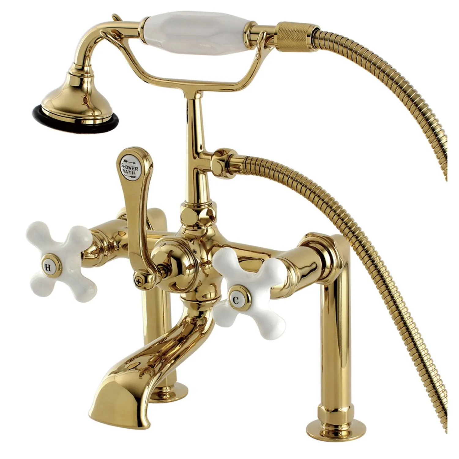 Clearance Aqua Eden Vintage Deck Mount Clawfoot Brass Tub Faucet with Porcelain Lever Handle Tub Faucets