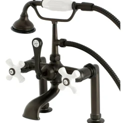 Clearance Aqua Eden Vintage Deck Mount Clawfoot Brass Tub Faucet with Porcelain Lever Handle Tub Faucets