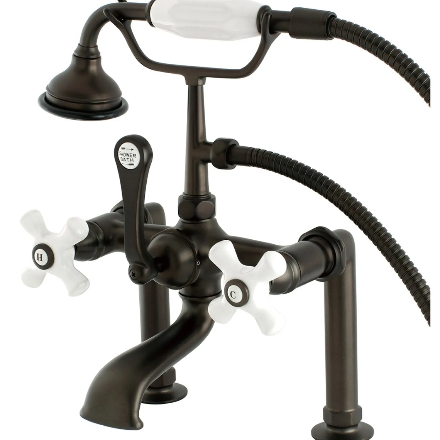 Clearance Aqua Eden Vintage Deck Mount Clawfoot Brass Tub Faucet with Porcelain Lever Handle Tub Faucets