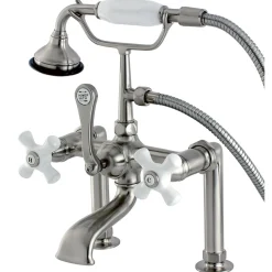 Clearance Aqua Eden Vintage Deck Mount Clawfoot Brass Tub Faucet with Porcelain Lever Handle Tub Faucets