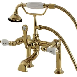 Sale Aqua Eden Vintage Deck Mount Clawfoot Tub Faucet with Porcelain Lever Handle Tub Faucets