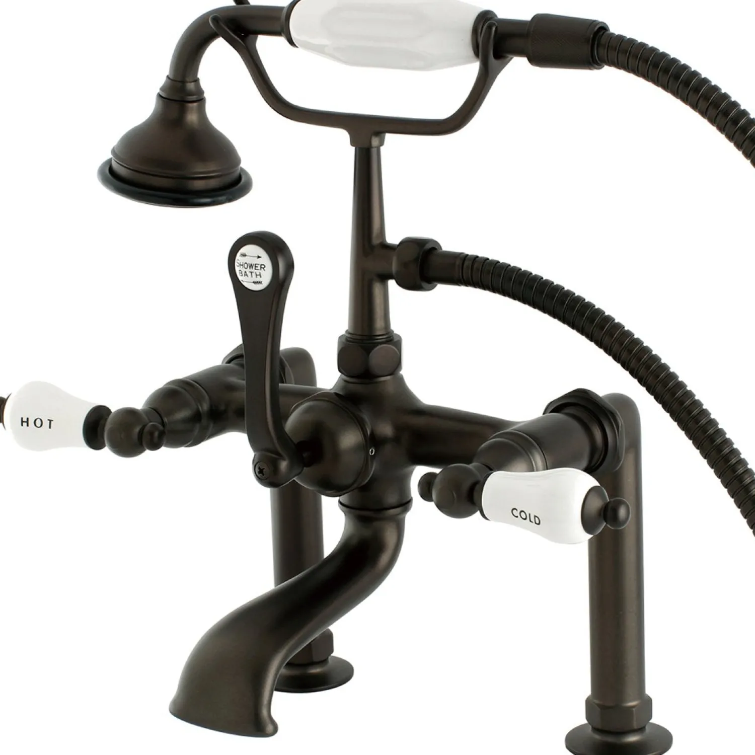 Sale Aqua Eden Vintage Deck Mount Clawfoot Tub Faucet with Porcelain Lever Handle Tub Faucets