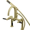 Clearance Aqua Vintage AE8107DKL Kaiser 2-Handle 7-Inch Deck Mount Clawfoot Tub Faucet with Hand Shower in Brushed Brass Tub & Shower Sets|Tub Faucets
