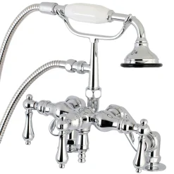 Outlet Aqua Vintage 3-3/8-Inch Adjustable Deck Mount Tub Faucet with Hand Shower in Polished Chrome Tub Faucets