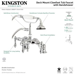 Outlet Aqua Vintage 3-3/8-Inch Adjustable Deck Mount Tub Faucet with Hand Shower in Polished Chrome Tub Faucets
