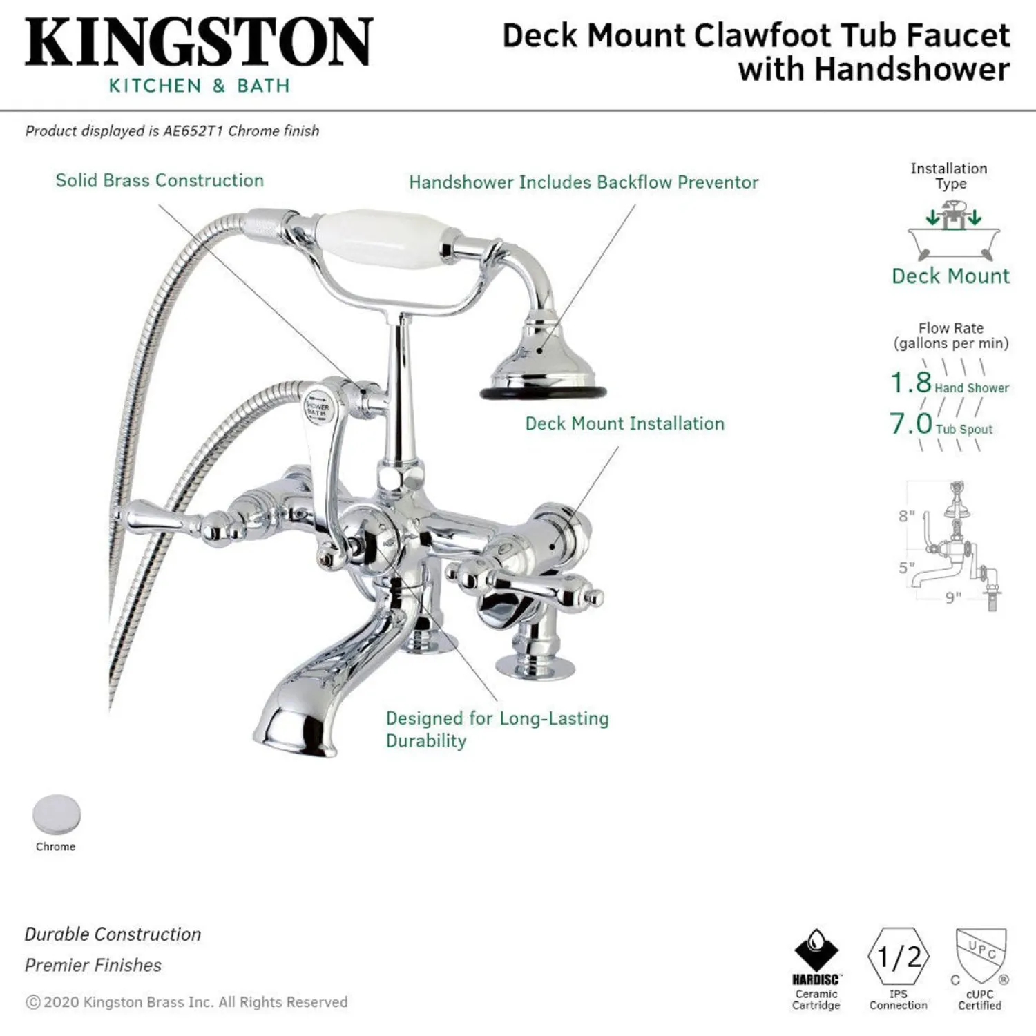 Sale Aqua Vintage 7-Inch Adjustable Clawfoot Tub Faucet with Hand Shower Tub Faucets
