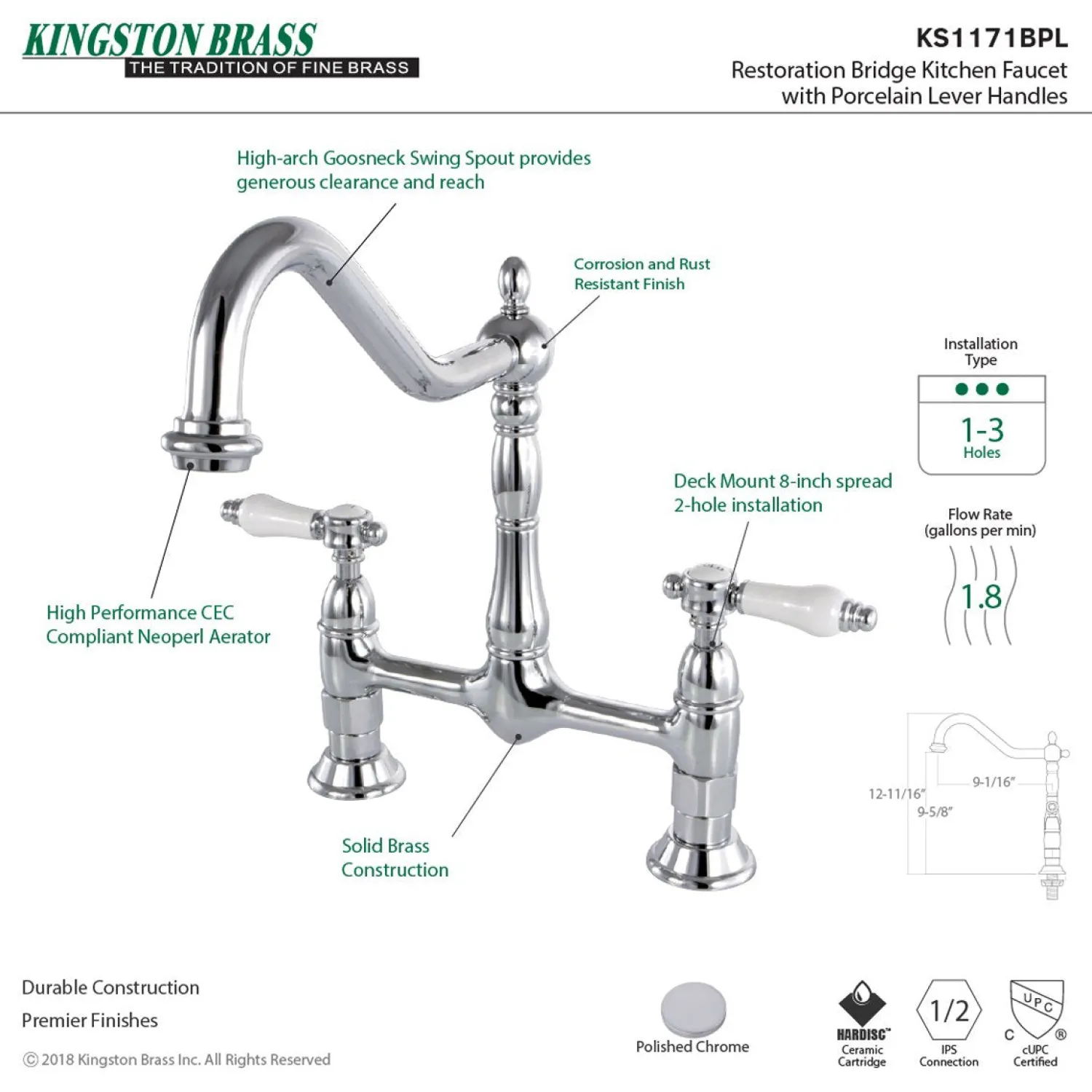 8" Centerset Kitchen Faucet Less Sprayer Bridge Faucets