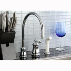 Classic Single Handle Widespread Kitchen Faucet with Non-Metallic Sprayer Widespread Kitchen Faucets|Faucets With Side Spray