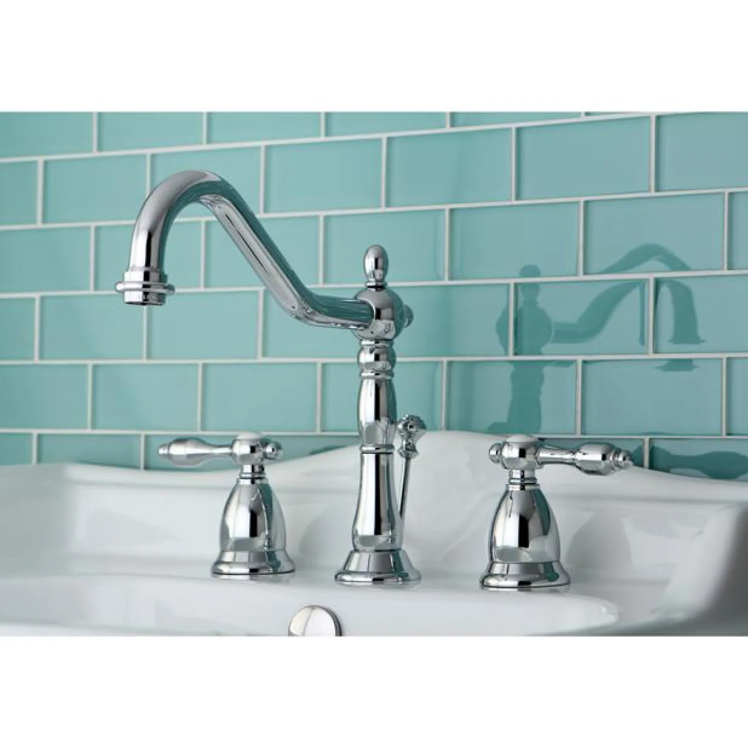 Sale Classic Tudor Widespread Lavatory Faucet with Brass Pop-up 8" Widespread