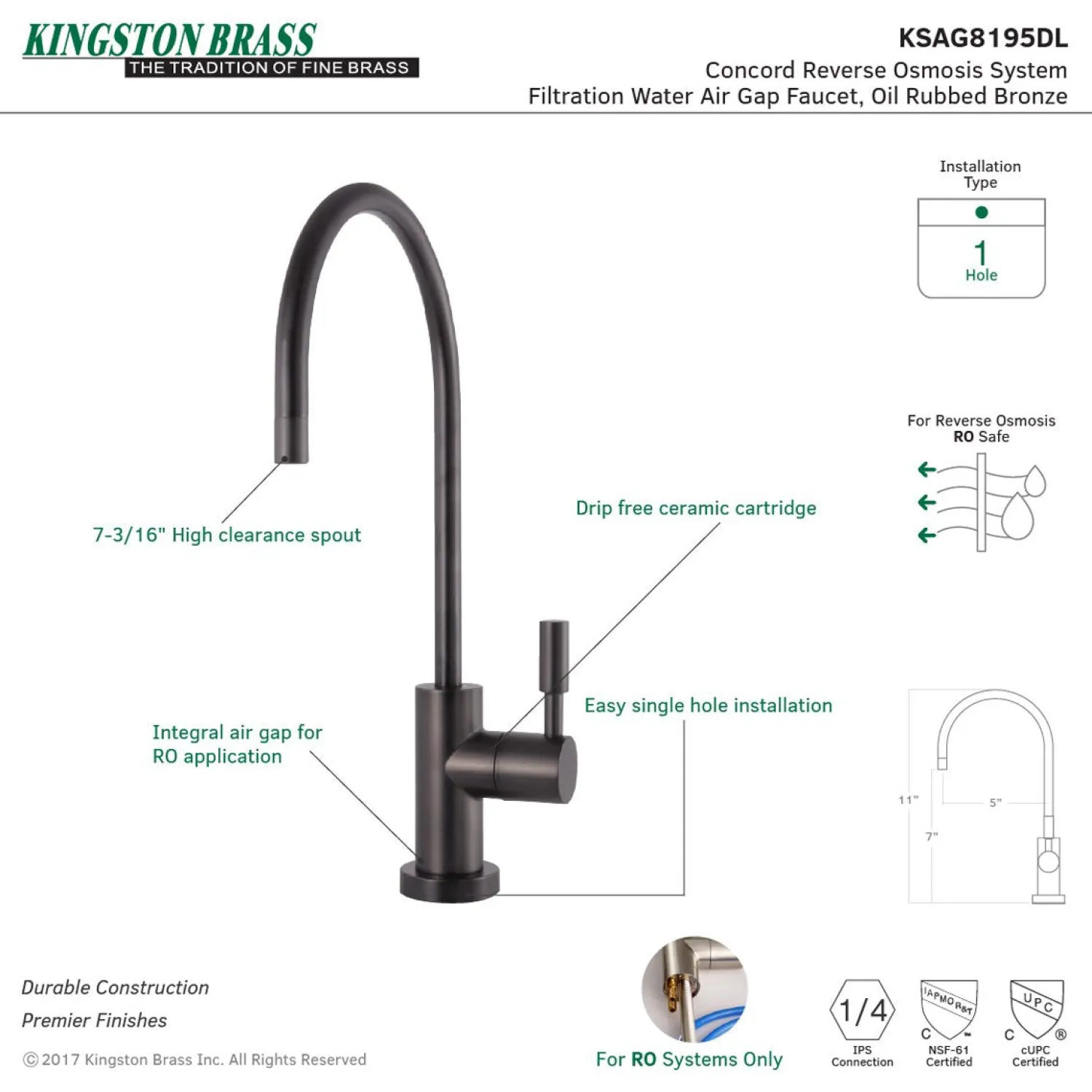 Sale Concord Reverse Osmosis System Filtration Water Air Gap Faucet Single Hole